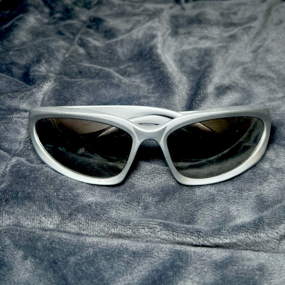 Wrap around futuristic metallic y2k sunglasses